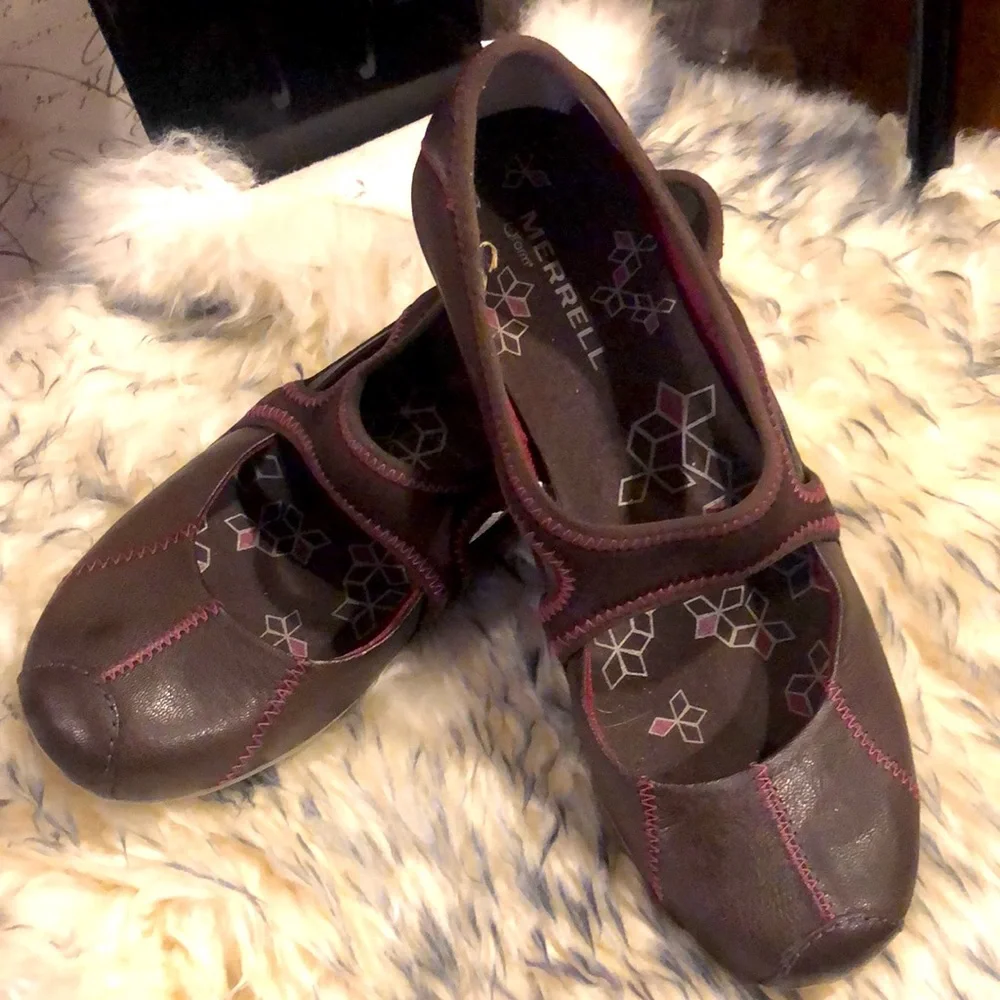 MERRELL PLIE LEATHER PERFORMANCE FOOTWEAR BROWN SIZE 7 - Picture 9 of 11